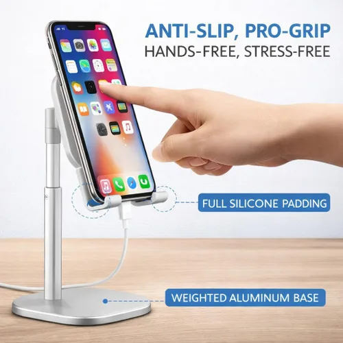 Vista 4 de Mizi Soporte para teléfono celular, ángulo y altura ajustable, soporte de teléfono de escritorio compatible con iPhone 17/16/15 Pro Max, Samsung