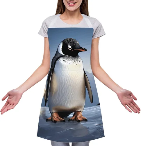 Vista 3 de Personalized Penguin Adult Apron, Kitchen Cooking Aprons for Woman Man, Adjustable Bib Apron with Pocket for Baking, BBQ Crafting Outdoors, Dining