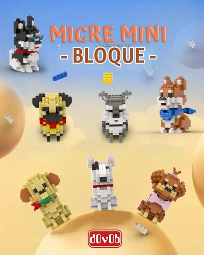 Vista 4 de dOvOb Micro Mini Blocks 8 en 1 juego de perros, 1616 piezas de ladrillos, colección de rompecabezas 3D, juguetes de modelo animal como regalo