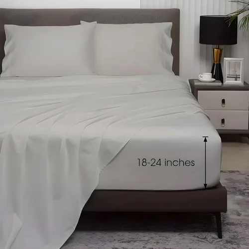 Vista 4 de SlumberWell 4 sábanas de algodón egipcio extra profundas tamaño Queen para caravana, sábanas de algodón de 18 a 24 pulgadas de profundidad