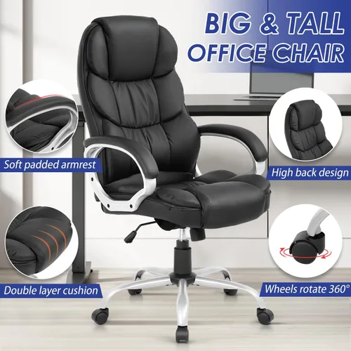 Vista 4 de Furniture of America Darcy - Silla de oficina ergonómica de respaldo alto, soporte lumbar, silla de escritorio ejecutiva de piel sintética, sillas
