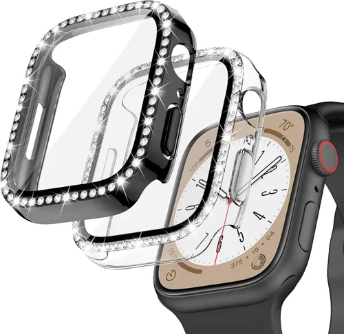 Vista 15 de Goton - Pack de 2 Fundas Bling para Apple Watch con Protector de Pantalla 40mm SE 3/2/1, Series 6/5/4, Funda con Purpurina para Mujer con Diamantes