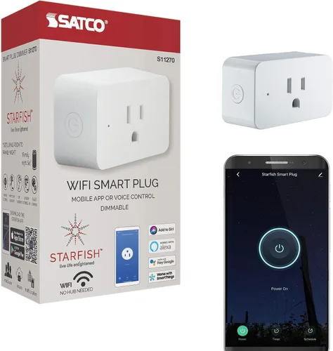 Vista 9 de Satco S11269 Starfish - Enchufe inteligente mini cuadrado de 2 pulgadas con WiFi, funciona con Siri, Alexa, Google Assistant, SmartThings, blanco