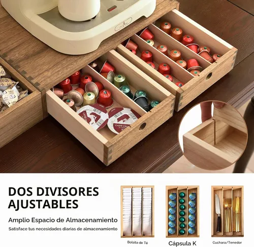 Vista 4 de KIRIGEN Organizador de estación de café de madera con cajones, soporte para Marrón oscuro