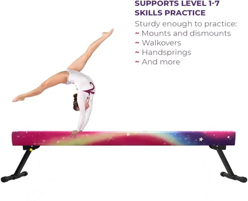 Vista 3 de Viga de equilibrio ultrasimple ajustable y plegable de 6 pies, equipo de gimnasia de suela sintética de piso alto y bajo, sin necesidad de Asterismo