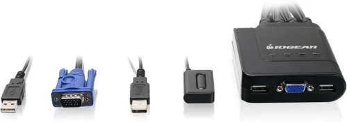 Vista 2 de IOGEAR Conmutador KVM USB de 4 puertos con cables y control remoto GCS24U, negro