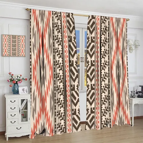 Vista 286 de Cortinas con patrón geométrico tribal, estilo suroeste, azteca, rústico, occidental, nativo americano, opacas, con bolsillo para barra, decoración