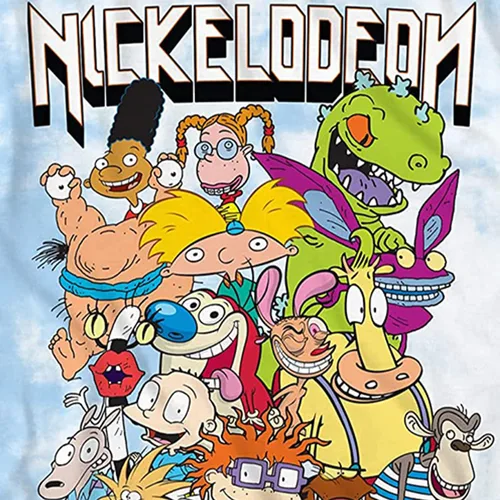Vista 2 de Nickelodeon Camisa de dibujos animados de los años 90 para hombre, Rugrats Hey Arnold Ren & Stimpy Rocko's Modern Life Tie Dye Camiseta
