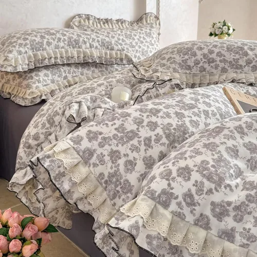 Vista 12 de Funda de edredón de algodón floral tamaño individual con volantes de encaje 100% algodón para adolescentes y niñas, juego de ropa de cama de 3