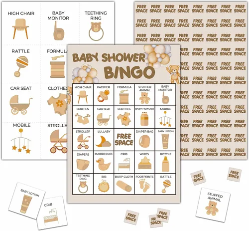 Vista 10 de Tarjetas de juego de bingo para baby shower, juego de bingo para 24 jugadores, actividades en interiores y exteriores, fiesta de baby shower
