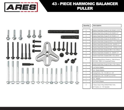 Vista 3 de ARES 71000-Juego de extractores de equilibrador armónico de 43 piezas, uso con equilibradores armónicos, volantes, poleas de cigüeñal y engranajes