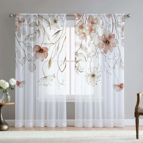 Vista 21 de Cortinas de hojas de eucalipto verdes para sala de estar de 63 pulgadas de largo, juego de 2 paneles elegantes de flores silvestres con estampado