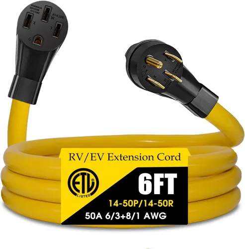 Vista 10 de Cable de extensión de 50 amperios para RV/EV, 4 clavijas NEMA 14-50P a 14-50R 50F/50M cable para caravanas remolques, Tesla modelo 3-S-X-Y, STW