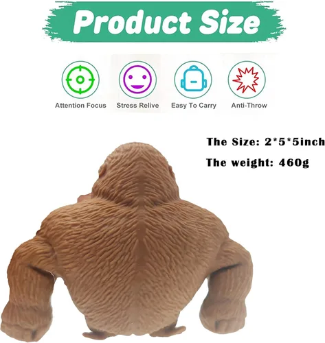 Vista 4 de Figura de juguete de mono para niños y adultos, descomprime y estira el gorila del estrés, juguete para aliviar el estrés para niños y adultos