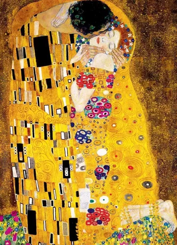 Vista 2 de EuroGraphics - Rompecabezas de 1000 piezas de Gustav Klimt The Kiss color amarillo