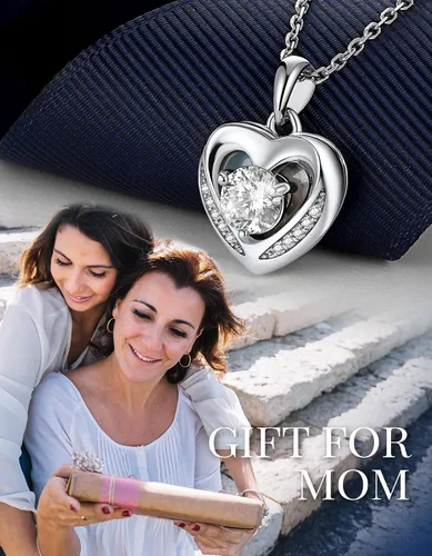 Vista 46 de MomentWish Collar de corazón para mujer, moissanita, diamante de imitación, plata de ley 925