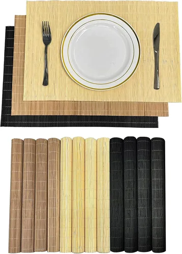 Vista 19 de Juego de 8 manteles individuales de bambú para sushi, estilo japonés, antideslizantes, de bambú, lavables, resistentes al calor, para comedor
