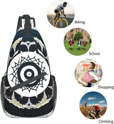 Vista 5 de Bolso redondo de tótem blanco y negro, bolsa cruzada de viaje, senderismo, mini mochila de pecho, mochila casual para el hombro para mujeres