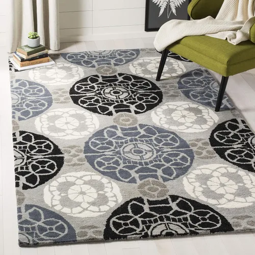 Vista 14 de SAFAVIEH Wyndham Collection - Alfombra decorativa de 2 x 3 pies, beige y azul, hecha a mano, lana moderna, ideal para zonas de alto tráfico