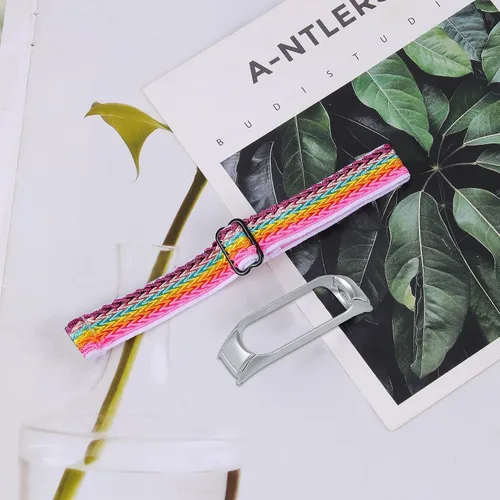 Vista 5 de Mi Band 3 pulsera elástica, 5.3 "-8.3" correa ajustable transpirable suave de nylon banda elástica de reemplazo con marco de metal compatible con Mi