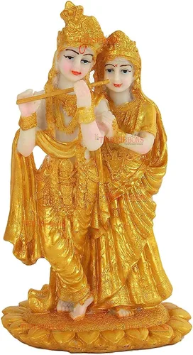 Vista 3 de Estatua de ídolo de Radha Krishna chapada en oro, artículos decorativos para decoración del hogar, 7 pulgadas