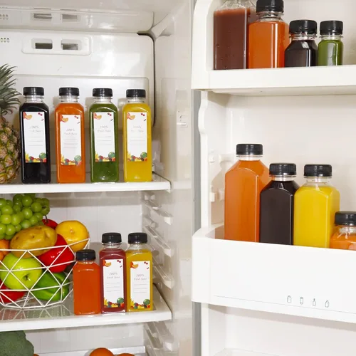 Vista 6 de OBKJJ 56 botellas de jugo de 16 onzas, botellas de jugo con tapas, reutilizables, botellas transparentes vacías con etiqueta, embudo, cepillo