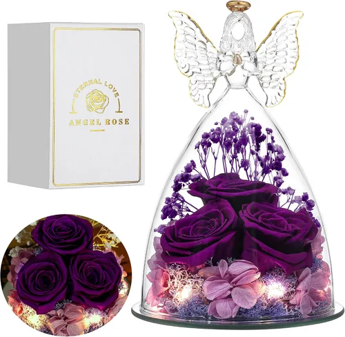 Vista 24 de Regalos de Rosas de Navidad para Mujeres Flor Real Preservada en Figuras de Ángel de Cristal Rosas para Entrega Prime Regalos de Cumpleaños