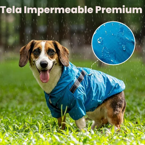 Vista 3 de JoyDaog Impermeable para perros con capucha, chaqueta impermeable para Azul