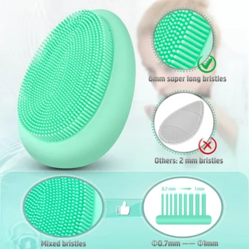 Vista 3 de Cepillo de silicona suave para limpieza facial con estuche de almacenamiento, 2 unidades, color gris y verde