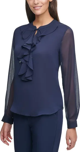 Vista 2 de Tommy Hilfiger Women's Classic Long Sleeve Ruffle Front Blouse