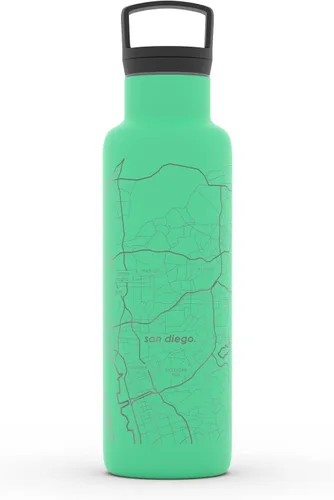 Vista 147 de Well Told Botella de agua aislada con mapa de Washington DC grabado, botella de acero inoxidable grabada (21 onzas, blanco) botella aislada de mapa