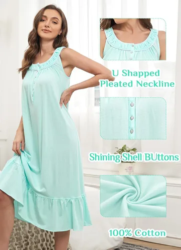 Vista 2 de Camisón sin mangas para mujer, ropa de dormir con tirantes anchos, plisado, cuello redondo