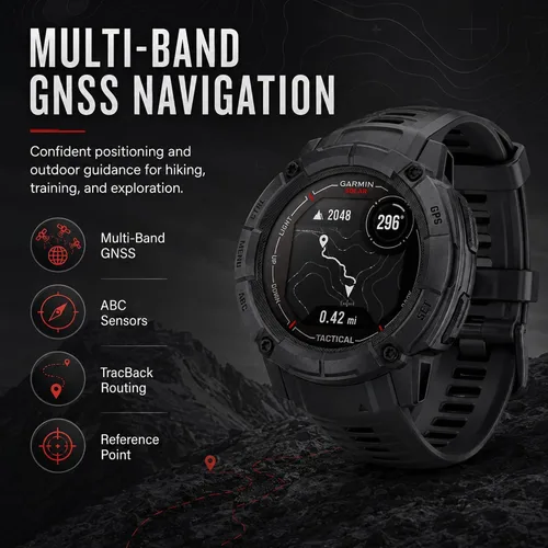 Vista 4 de Garmin Instinct 2X Solar - Edición táctica, carga solar, reloj inteligente GPS resistente, linterna integrada, calculadora de balística, paquete