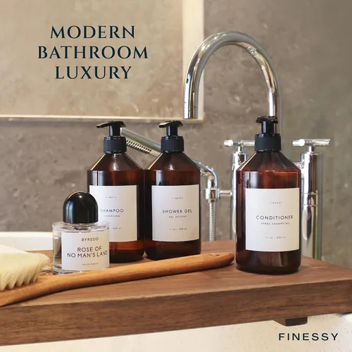 Vista 8 de FINESSY Botellas de Pared con Bomba Dispensadoras Recargables de Champú y Acondicionador, Dispensador de Jabón y Champú para Baño y Ducha de 3