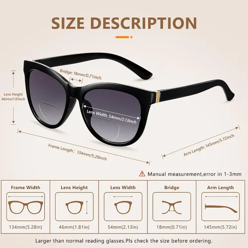 Vista 5 de EASY READ Lentes de sol bifocales de lectura para mujer, a la moda, con protección UV400 (aumento 1.00, negro)