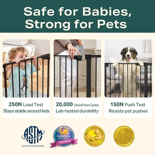 Vista 7 de Cumbor Puerta para bebés de 29.7 a 46 pulgadas para escaleras, ganadora de los premios Mom's Choice Awards - Puerta para perros con cierre