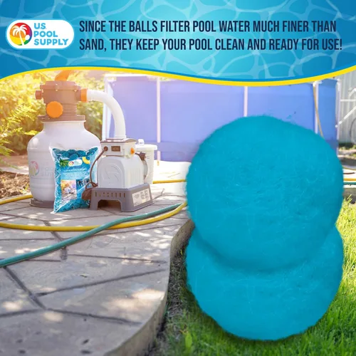 Vista 5 de U.S. Pool Supply Bolas de filtro de piscina azules de 1.5 libras para filtro de arena, medios de filtro de fibra reutilizables para filtros de arena
