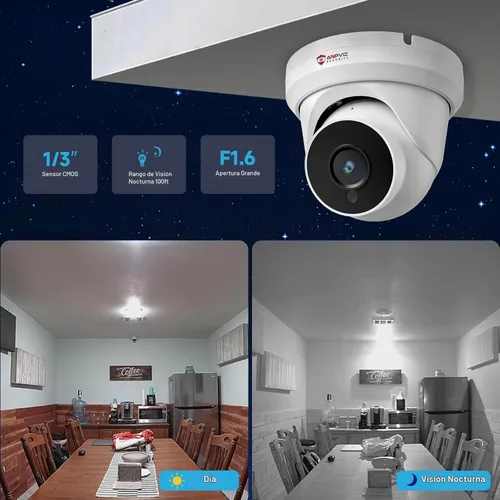 Vista 2 de Anpviz 4MP PoE IP torreta seguridad con cable cámara audio para interior al