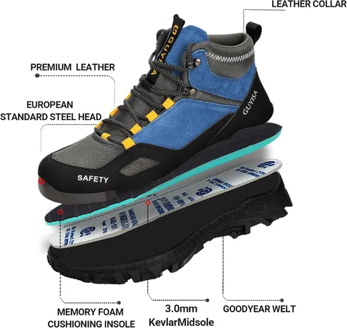Vista 3 de AUVYI Botas de trabajo con punta de acero para hombres, botas cómodas antideslizantes de seguridad, botas industriales y de construcción