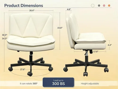 Vista 2 de Silla de oficina cruzada con ruedas, altura ajustable, 300 Beige