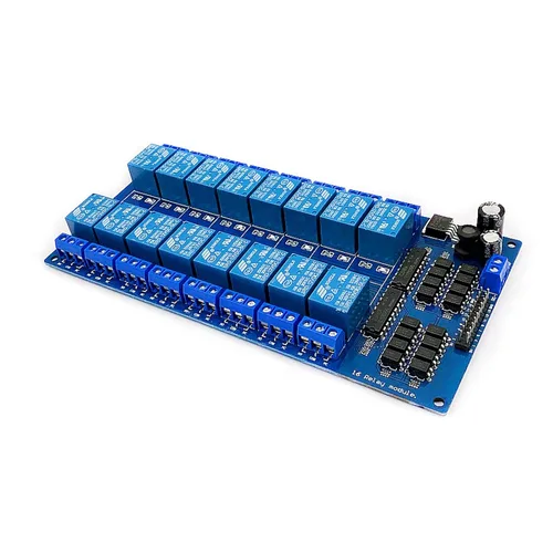 Vista 7 de DEVMO Módulo de placa de interfaz de relé de 12 V y 16 canales Optoacoplador LED LM2576 Power Compatible con Ar-duino DIY Kit PiC ARM AVR