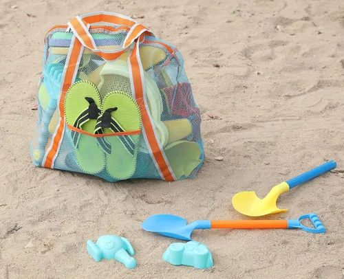 Vista 5 de LEAFOREST Bolsa de playa grande con cremallera, bolsa de malla ligera para juguetes de arena de piscina