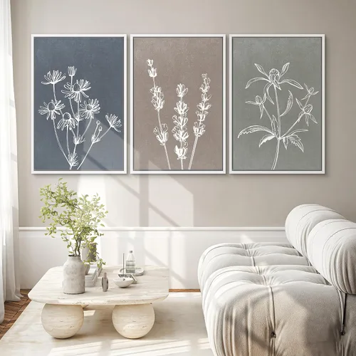 Vista 144 de SIGNWIN Lienzo enmarcado para pared, juego de arte de collage de hojas transparentes en blanco y negro, ilustraciones de naturaleza silvestre, arte