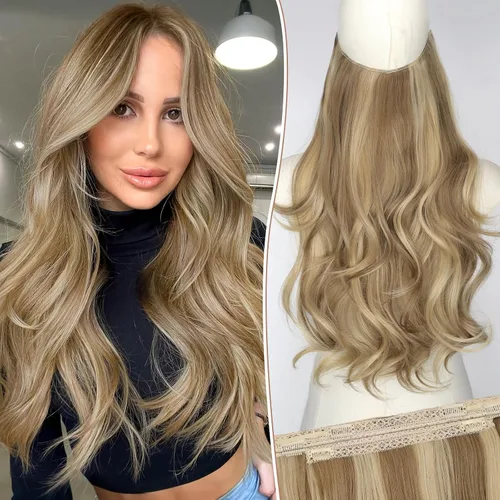 Vista 15 de KooKaStyle Extensiones de Cabello con Alambre Invisible, Largas, Lacias, en Capas, Sintéticas con Alambre Transparente, Tamaño Ajustable, 6 Clips