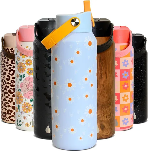 Vista 31 de Elemental Botella de agua aislada de 24 onzas con popote, botellas de agua con núcleo de acero inoxidable 100% a prueba de fugas para viajes, Beige