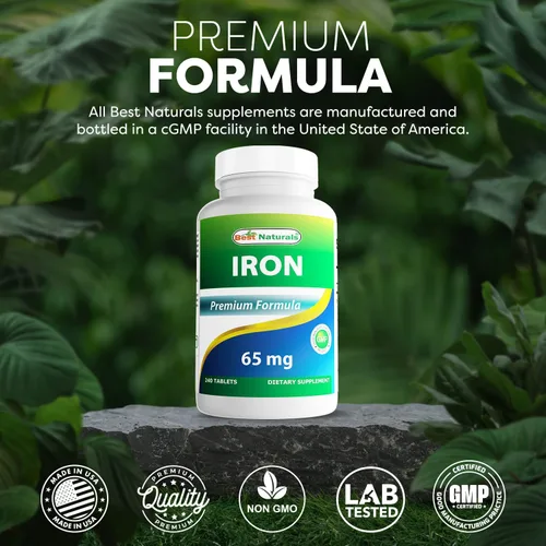 Vista 5 de Best Naturals Suplemento de hierro - 65 mg - 240 tabletas - Sin OMG y sin gluten