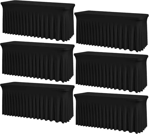Vista 17 de Mantel rectangular de elastano negro, funda elástica ajustada para mesas rectangulares de 1,8 m, falda de mesa elástica sin arrugas para decoración