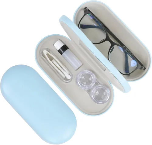 Vista 22 de Estuche 2 en 1 para Lentes de Contacto y Anteojos para Mujeres, Hombres y Niños, Estuche Duro Portátil de Doble Cara para Anteojos de Viaje