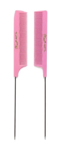 Vista 3 de Krest Peines de cola de púa para tejer con dientes finos de cola de ratón, peine de corte de pelo, 2 unidades (rosa)
