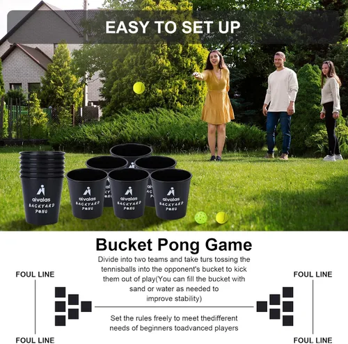 Vista 5 de Aivalas Yard Pong Outdoor Games, Giant Yard Games Set with 12 Buckets and Balls for Adults and Family, Toss Game Throwing Games for Beach, Camping